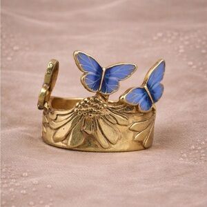 Celestial Blue Butterfly Eternal Antique Brass Masterpiece Ring